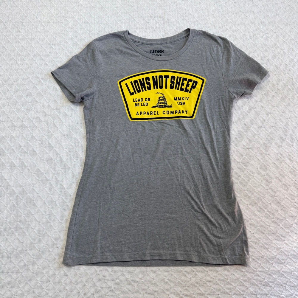 Lions Not Sheep Gray Graphic T-Shirt Large Gadsden Snake Lead Be Led MMXIV USA